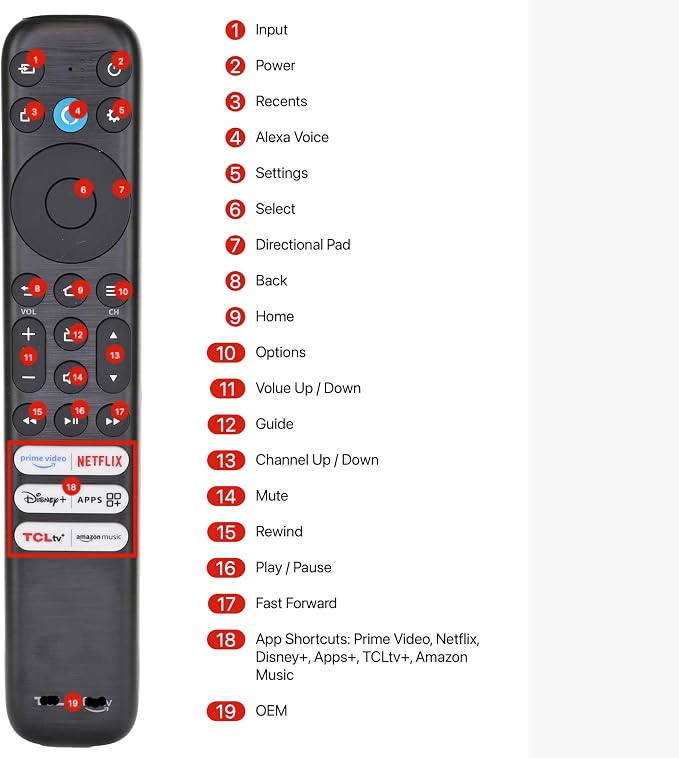 Dan's Originals RC813 / CMB1 Voice Remote for TCL Amazon Tv, Compatible with TCL Q550F | Voice | Netflix | Prime Video | TCLtv+ | Disney+ | Amazon Music | Apps- G0401-000249