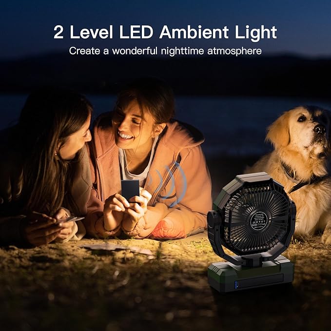 FRIZCOL 3-in-1 Camping Fan - Portable Fans Rechargeable - 36000mAh Detachable Battery Powered Fan with Light & Remote for Indoor, Outdoor, Tent, Travel, Fishing, Jobsite, Gifts for Men Dad Him - Green