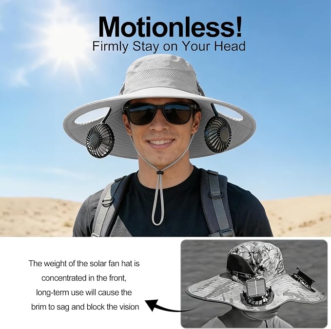 Sun Hat with Fan for Men & Women, Bucket Hat with Fan, UPF 50+ Cooling Hat with Sunblock Sleeves for Fishing,Hiking