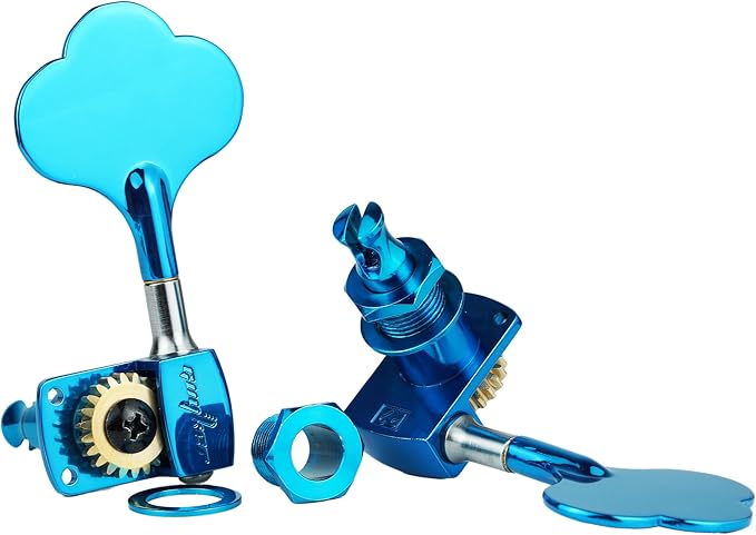 Guyker Bass Tuners (4R + 1L) - 1:22 Ratio Gear Open Frame Bass Drop Locking Machine Head Tuning Key Pegs Replacement for Electric Jazz Guitar Bass or Precision Instruments, BB100 Blue