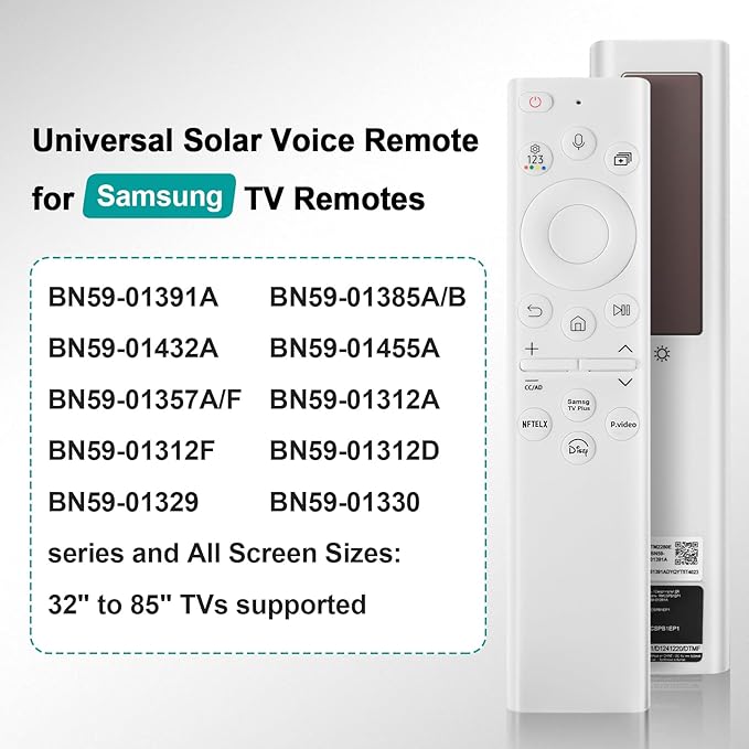 BN59-01391A Solar Voice Remote for Samsung Frame TV Remote Replacement with Voice Search, Apps and Solar Charging for Samsung 2021-2025 Neo LED Smart 4K Ultra HD TV, 4 Shortcut Buttons