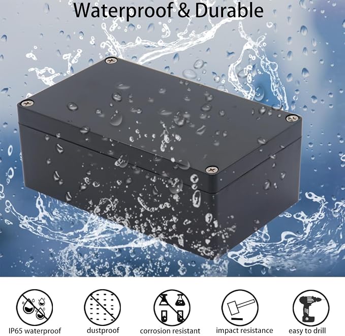 Project Box IP65 Waterproof Junction Box ABS Plastic Black Electrical Boxes DIY Electronic Project Case Power Enclosure 6.3x4.33x3.54 inch (160x110x90 mm)