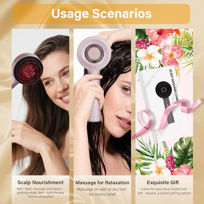 3 in 1 Scalp Massager Hair Growth Hair Oil Applicator,Electric Scalp Brush for Home,IPX7 Waterproof Electric Head Massager,Pink