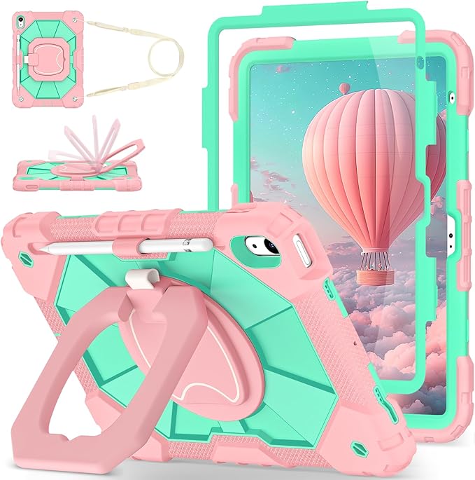 WESOROL Case for iPad (A16) 11th/10th Generation 2025/2022 with Screen Protector 360 Rotating Stand Pencil Holder iPad Case10th Generation Shockproof Cover for iPad 11th/10th Gen Case,Rose Mint