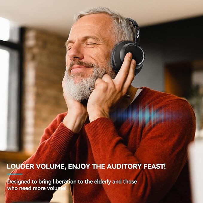 Wireless Headphones for TV, TV Headphones Wireless for Seniors with Charging Dock, 65H Playtime, Low Latency, Plug-Play, Optical RCA AUX Bluetooth, Assistive Hearing Headset, Gifts for Elderly