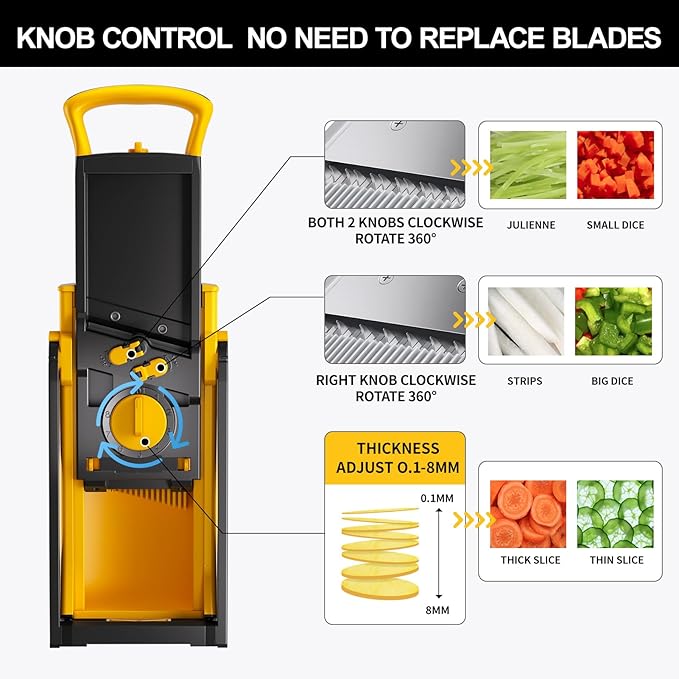 QYKIC Upgrade Safe Mandoline Slicer for Kitchen, Vegetable Chopper Slicer, Potato Slicer Thickness Adjuster, Veggie Onion Dicer for Quick Meal Prep