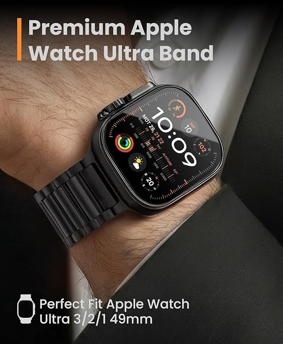 Titanium Band Compatible with Apple Watch Ultra 3/2/1 49mm Band for Men & Series 11/10 46mm, Grade 5 Titanium with DLC Coating for Ultra 3 Watch Band, Easy-Adjust Metal Band & Butterfly Clasp