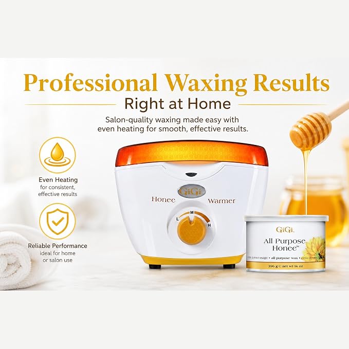 GiGi Wax Warmer for Hair Removal, Face and Body Depilatory Kit with All-Purpose Honee Wax and 10 Collars, Adjustable Temperature, 14 oz