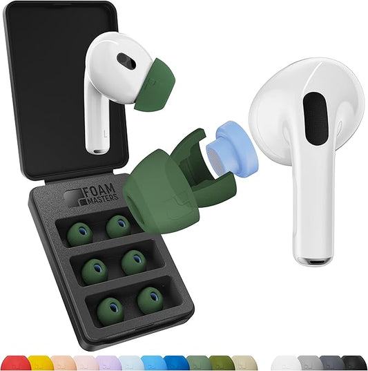Ultra-Premium Silicone-Memory Foam Ear Tips for AirPods Pro 1st and 2nd Gen | Ultra Secure for Athletes | Comfortable | Better Sound | by Foam Masters SportMagic (Forest Green, Assorted S/M/L)
