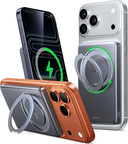 TORRAS Ostand MiniMag Power Bank, 5,000mAh Ultra Slim Wireless Portable Charger with Stand, Fast Charging for iPhone Air Magnetic Battery Pack for iPhone 17/17 Pro/17 Pro Max/16/15/14/13/12, Gray
