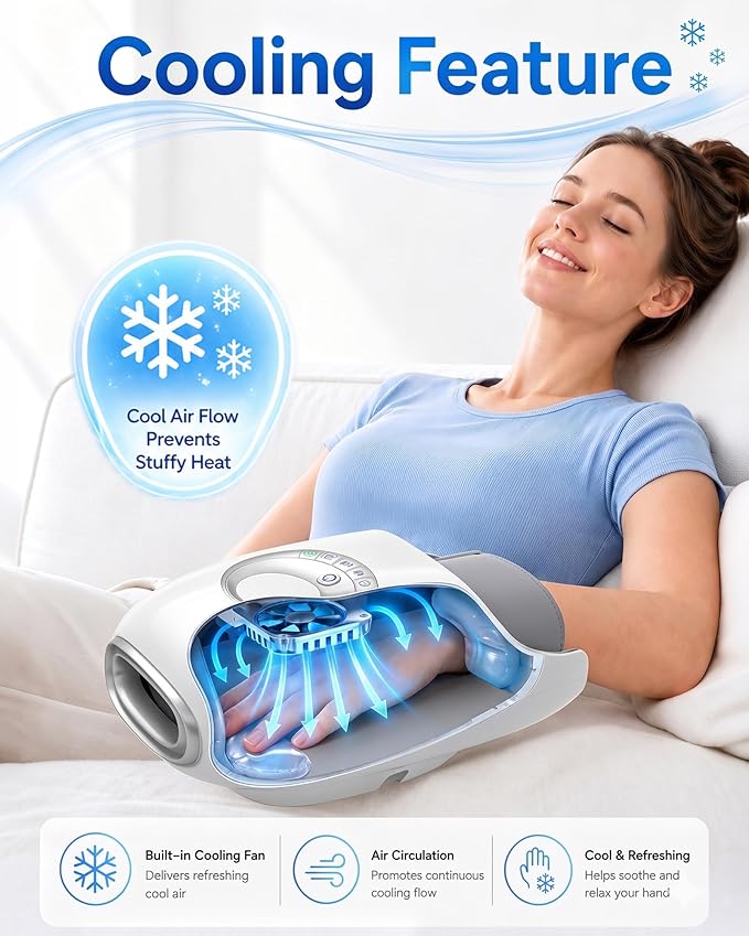 JZBRAIN Hand Massager with Heat and Compression : Full Hand & Wrist Massage, Cordless Electric Hand Massager with 6 Modes & 6 Intensities for Office, Seniors Daily Comfort & Relaxation (White)