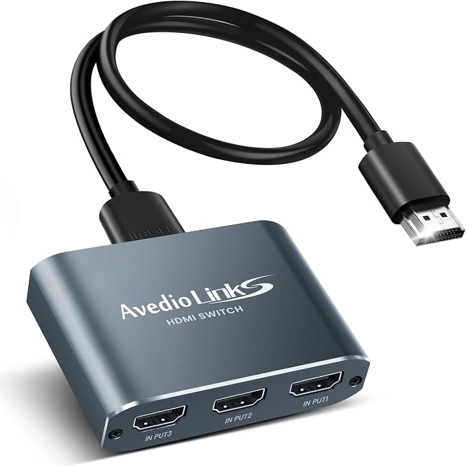 avedio links HDMI Switch 3 in 1 Out 4K@60Hz Aluminum Alloy【with 4FT HDMI 2.0 Cable】, 3x1 4K HDMI Switch Box, 3-Port HDMI Selector Switcher Support HDCP 2.2, HDR 10, for Fire TV Stick, PS5