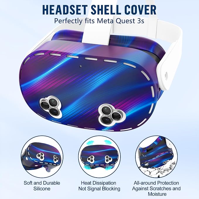 Silicone Cover Set Compatible with Meta/Oculus Quest 3s Accessories, Silicone Face Cover, Controller Grip Cover, Camera Lens Protector, VR Shell Cover, Protective Lens Cover, Not Fit Quest 3