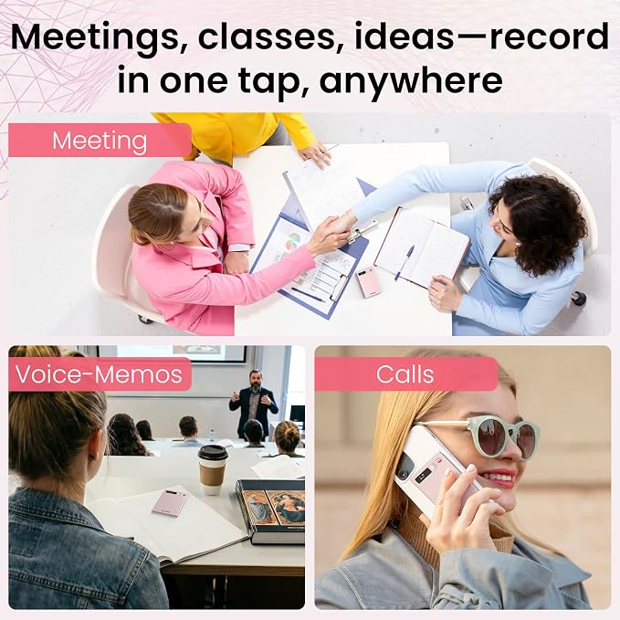 AI Voice Recorder, NEWYES Ailog Smart Digital Audio Recorder Meeting Card, Transcribe & Summarize, Translation, 64GB for Meetings, Conference, Business, Calls, HR Women Secretary(Rose Gold)