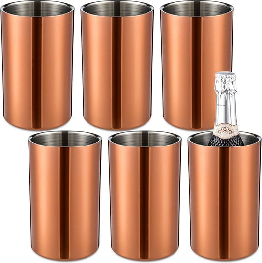Potchen 6 Pack Wine Chiller Bucket Wine Bottles Cooler Bulk, Stainless Steel Double Wall Insulated Champagne Ice Bucket for Parties,Fits for 750 ml Bottles (Copper)
