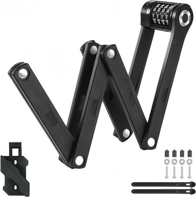 Folding Bike Lock, 4-Digit Combination Heavy Duty Bike Lock Anti Theft, 47 Inch Thickened Alloy Steel Foldable Locks with Bracket for Ebike Bicycle Electric Scooter Motorcycle Eight Segment Folding