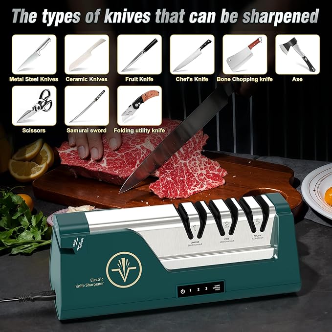 Professional Electric Knife Sharpener with 100% Diamond Abrasives & Precision Angle Guides, 3-Speed Variable 4-Stage Open Touch-Screen Knife Sharpener for Straight, Serrated Edges, Scissors & Axes | 100% Diamond Abrasives, Precision Angle Guides, 3-Spe...