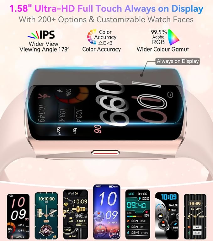 Smart Watch Fitness Tracker with 24/7 Heart Rate, Blood Oxygen Blood Pressure Monitor Sleep Tracker 120 Sports Modes Activity Trackers Step Calorie Counter IP68 Waterproof for Andriod iPhone Women Men