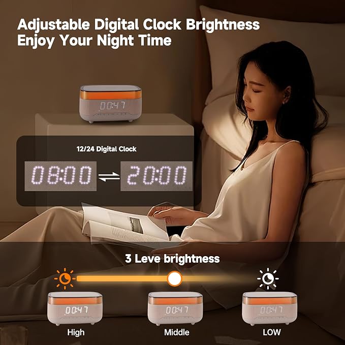 Bluetooth Speaker Alarm Clock with Night Light,6 in 1 Wireless Charging Station for iPhone 17/16/Samsung Series,Clock for Bedroom Adjustable 3 Levels Digital Brightness Touch Snooze Sleep Timer 12/24H