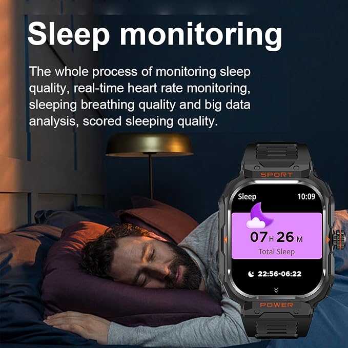 Military Smart Watch with Earbuds for Men and Women,2'' Tactical Display,Sport Modes,Fitness Tracker,Heart Rate,Answer/Make Call, Sleep Monitor, SmartWatch Built-in Headphone Combo,iOS & Android