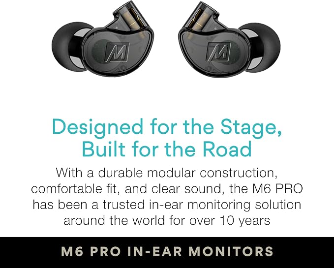 MEE audio M6 PRO Musicians' In-Ear Monitors Wired + Wireless Combo Pack: Includes IEMs, 2 Audio Cables and BT3 Hi-Res Bluetooth Audio Adapter w/aptX, LDAC, Auracast Support, & Built-In Headset (Black)