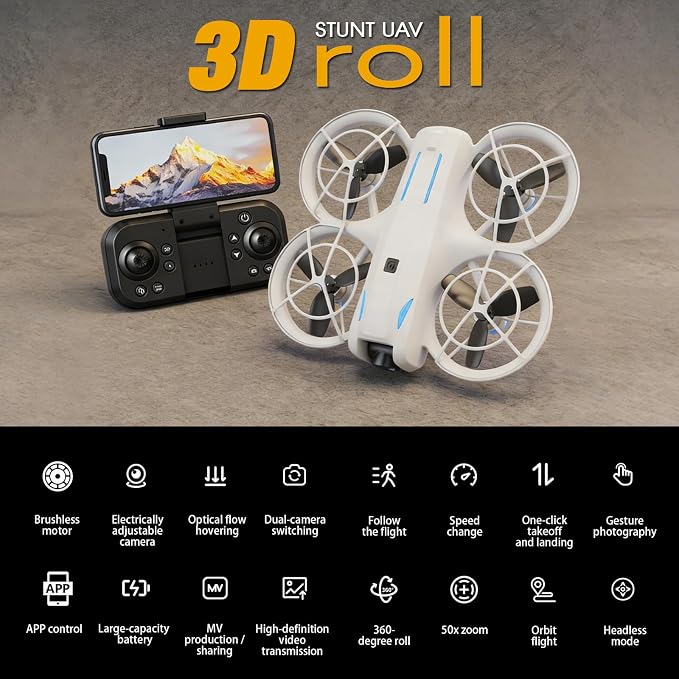 drone with Camera for Adult Beginners,RC Quadcopter featuring Altitude Hold, One-Key Takeoff/Landing, Auto Follow,3-Speed Adjustment,Stunt Roll -Ideal Holiday Gift.