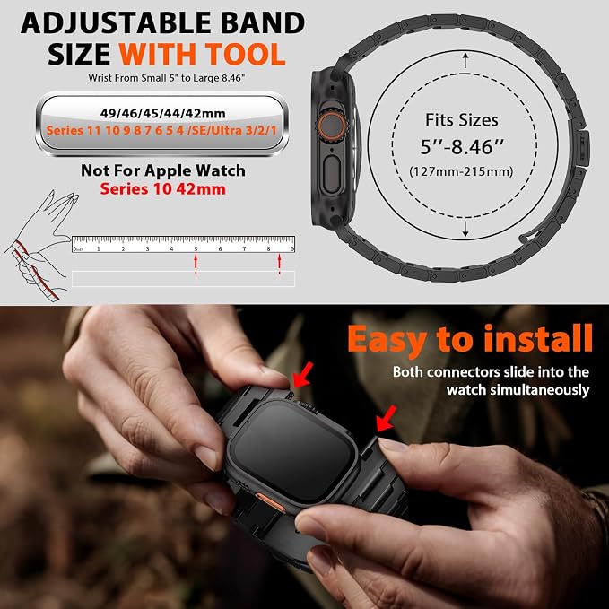 Grade 5 Titanium Band for Apple Watch Ultra Band 3/2/1 49mm, Series 11/10 46mm, 9/8/7 45mm & Series 6/5/4/SE 44mm - Men‘s Business Metal Strap,Black