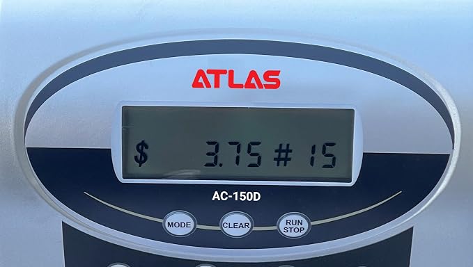 ATLAS Automatic Coin Counter and Coin Sorter with Digital Display (AC-150D) - 5 Coin Counting Modes: Total, Pennies, Nickels, Dimes, Quarters. Auto-Stop When Coin Roller is Full. | Quickly counts and sorts 3 rolls of coins per minute