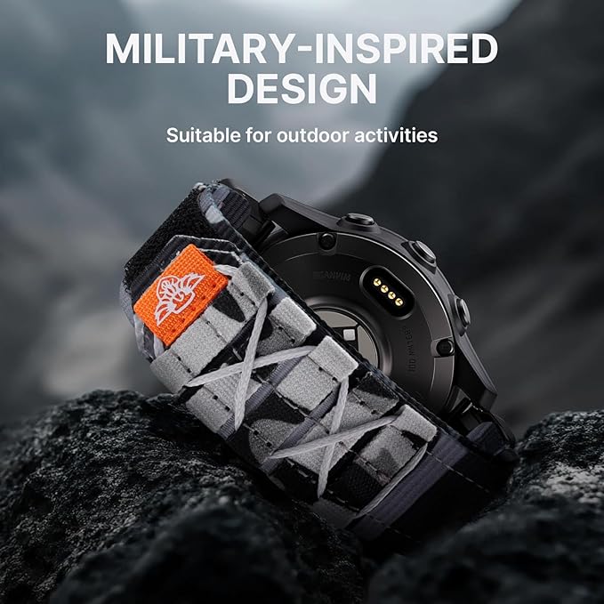 Bandletic 22mm Tactical Military Nylon Watch Band Compatible with Garmin Fenix 8 47mm/7/7 Pro/6/6 Pro/5/5 Plus/Instinct 3 2/Forerunner 970/965/955/945/745/Approach S70/S62/S60/Epix 2 Pro/Quatix 7/6/5