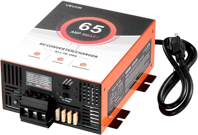 VEVOR RV Power Converter, 65 Amp, 110V AC to 12V DC RV Converter Battery Charger, Multi Stage Smart Charging, 13V to 16.5V Operating Range, Compatible with Lithium & Lead Acid Battery, for Camper