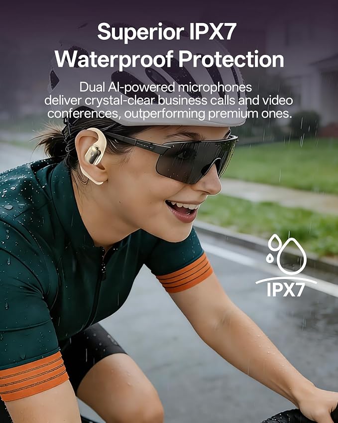 Open Ear Headphones, Over Ear Earbuds with Ear Hooks, True Wireless Bluetooth 6.0 Earphones with Mics, Stereo Sound, Ultra-Comfort, 60H Playtime, IPX7 Waterproof Ear Buds for Running Workout