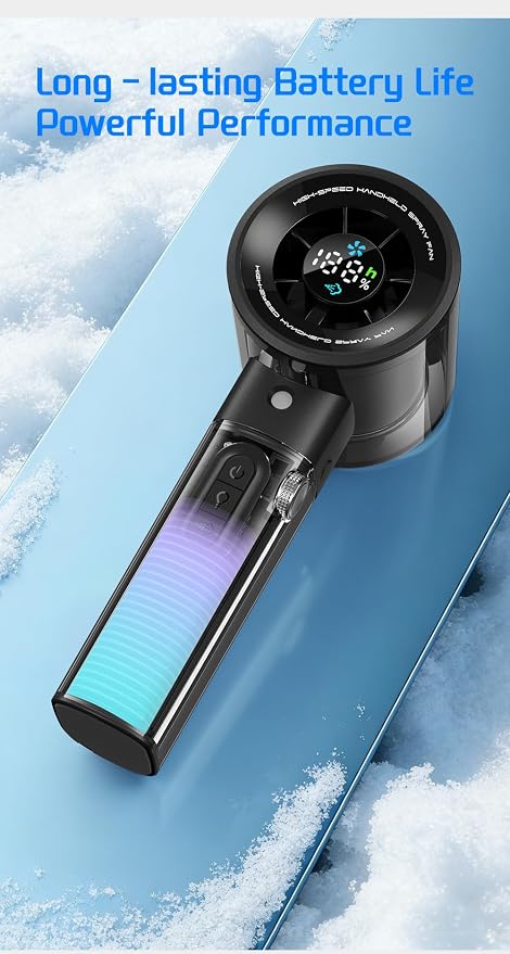 Portable Handheld Misting Fan with 100 Speeds, 3000mAh Rechargeable Battery (17H), Smart LED Display & Flashlight, Personal Mini Cooling Fan for Travel, Disney, Concerts, Makeup (WHITE)