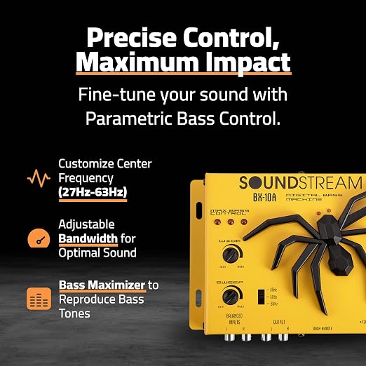SoundStream BX-10A Bass Restoration Processor with Parametric Bass Equalizer, Digital Bass Processor for Car Audio, Balanced Inputs & Dash Mount Remote Control - Yellow