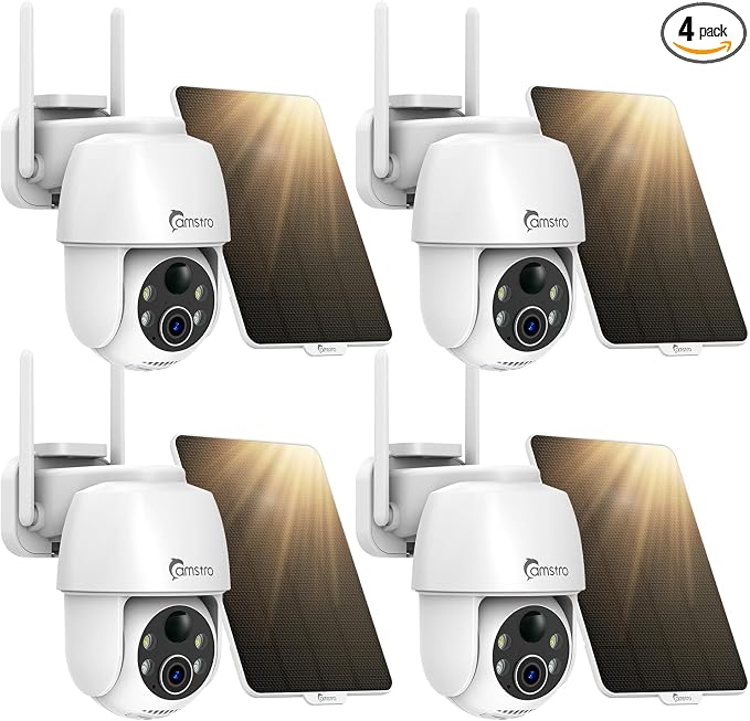 Solar Security Cameras Wireless Outdoor 4 Pack, WiFi 6 with 4dBi Antenna for Whole-Home Coverage, 2K PTZ PIR Detection with Color Night Vision for Driveway, Garage & Backyard, Alexa & Google