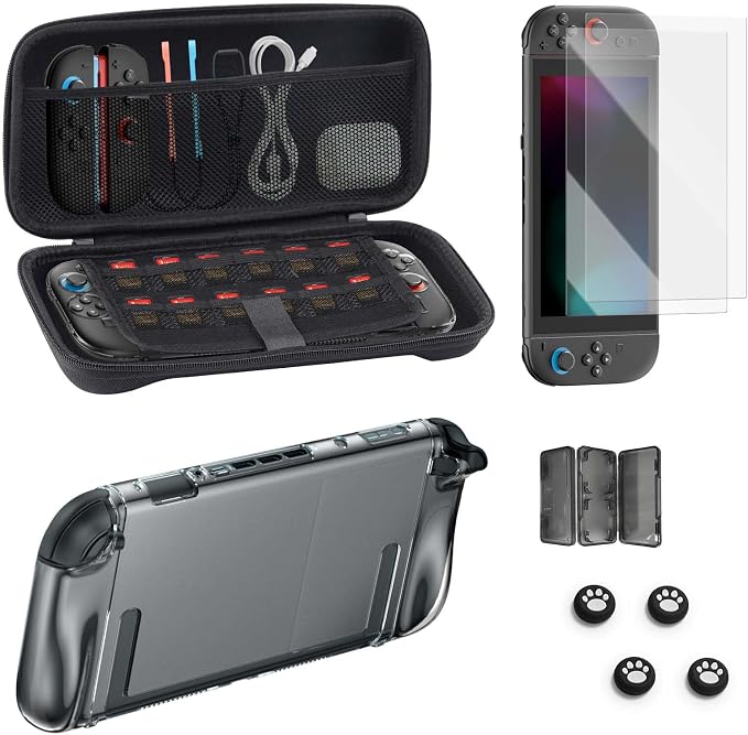 Accessories Bundle for Nintendo Switch 2, 12-in-1: Travel Carrying Case, Two Glass Screen Protectors, Thumb Grips for Joycon, Dockable Controller Console Protective Cover Shell, 2025 Switch2 Game Kit