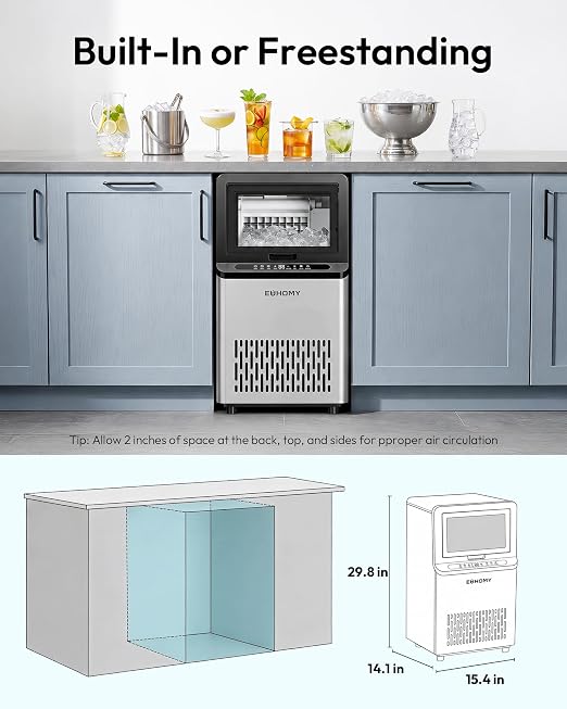 EUHOMY Commercial Ice Maker Machine, 110lbs/24H, Stainless Steel Under Counter Ice Maker with 22lbs Storage, Self-Cleaning, Freestanding Ice Machine for Home/Bar/Cafe/Restaurant