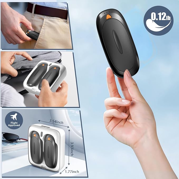 3-in-1 Electric Hand Warmers Rechargeable 2 Pack,14000mAh Portable Dual-Sided Handwarmer with Charging Case(Black&Blue)