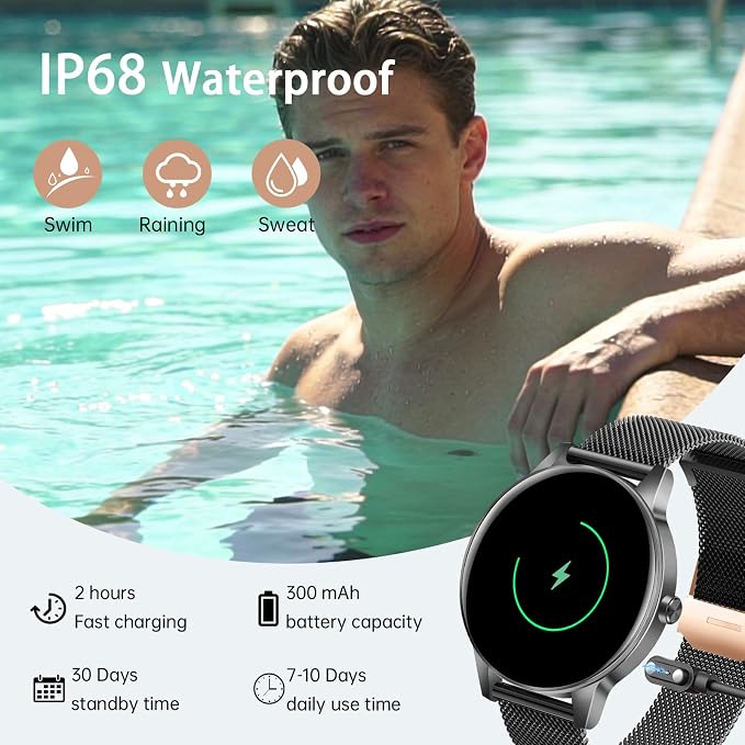 Smart Watches for Men Women(Answer/Make Calls), 1.27" HD Screen Fitness Tracker with Heart Rate/Sleep Monitor, 130+ Sport Modes IP68 Waterproof Activity Tracking, Smart watch for Android iPhone, Black