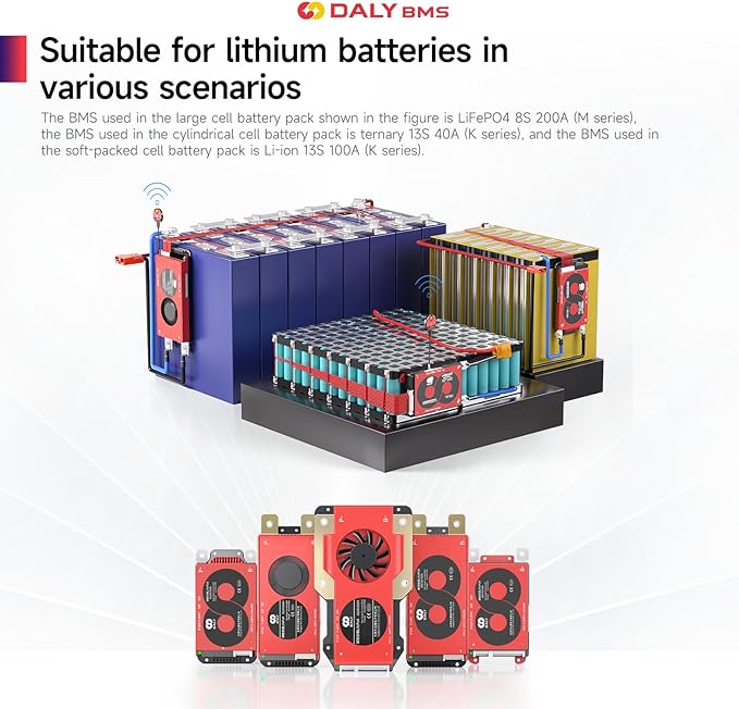 DALY Smart BMS 4S-16S 40A-500A with WiFi Module and CAN 485 Communication Protection Board for LifePO4 Lithium Battery Pack (Smart BMS 16S 48V，100A)