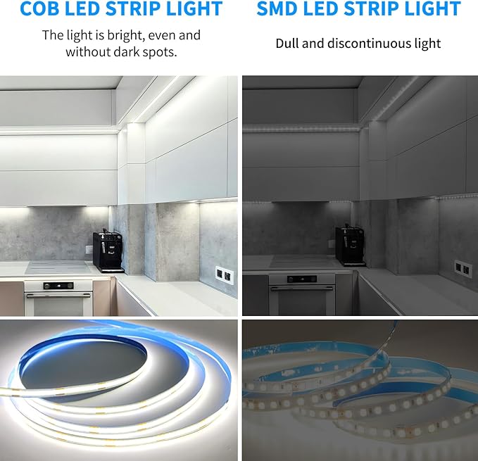 COB LED Strip Lights 100ft,6000K DC 24V Dimmable White Flexible LED Rope Lights for Bedroom,with Remote and app Control LED Lights Strip for Living Room, Shelf, Cabinet(2 Rolls of 50ft)