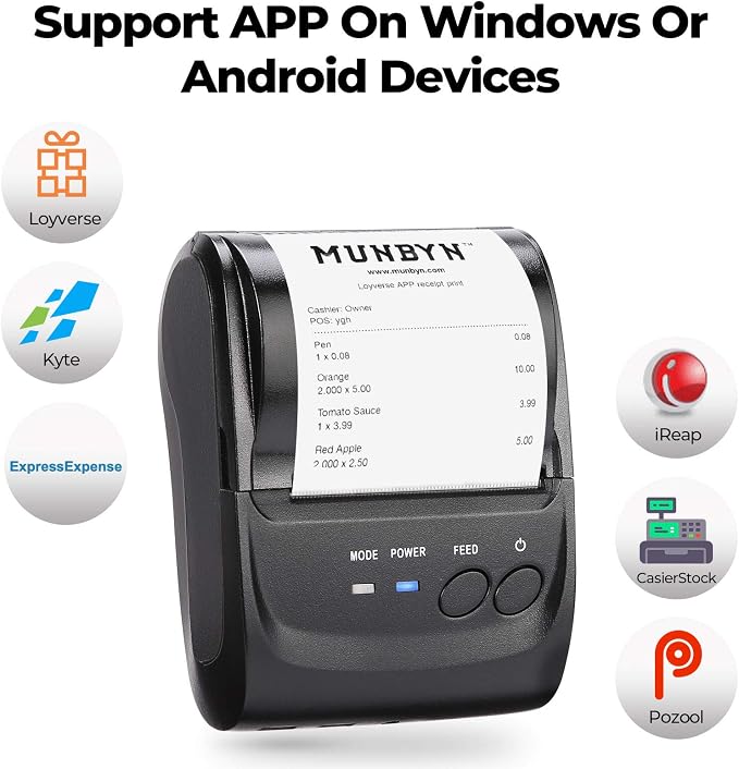 MUNBYN Android Wireless Bluetooth Thermal Printer with Carry Case and 2 1/4 x 50ft Thermal Paper (20 Rolls), BPA Free Receipt Paper