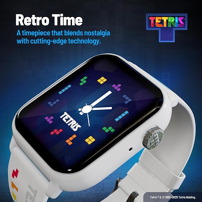 Tetris®: My Play Watch – Retro Gaming Smart Watch, No Wi-Fi or Bluetooth, Built-in Tetris®, Custom Watch Faces, Classic Arcade Sound, Heart Rate Monitor, IP67 Water Resistant.