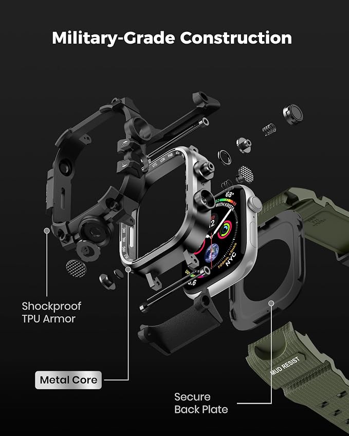 amBand Rugged Case with Band for Apple Watch 44mm, Compatible with iWatch Series SE 3/SE 2nd Generation/SE/6/5/4, Military Grade Shockproof Bumper Cover, Tactical Band for Men, Army Green