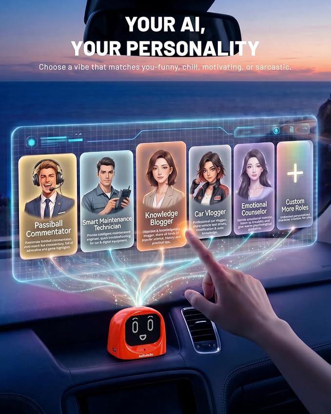 Smart AI Car Chat Robot, Voice Activated Assistant with Custom Personality, Hands-Free Driving Co-Pilot, in-Car & Home Use, Interactive Companion Robot