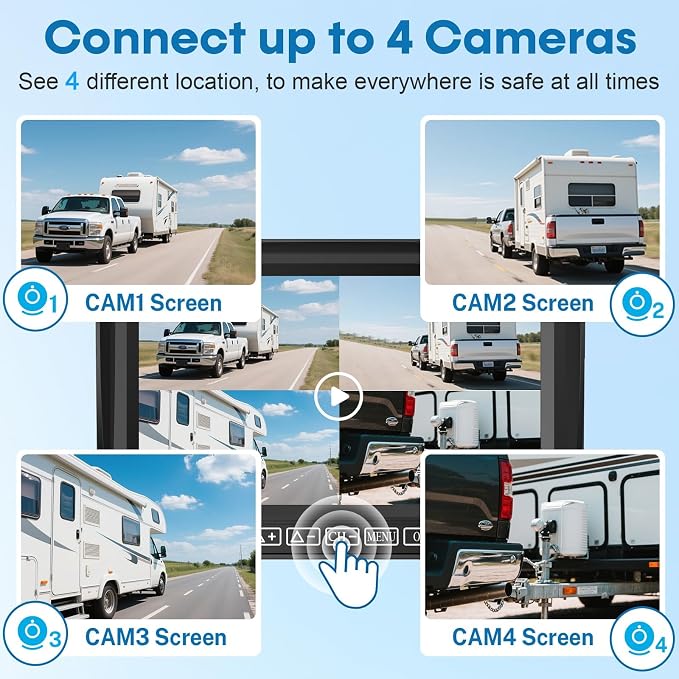 7-Inch Wireless Backup Camera for RV Trailer - 170° Wide Angle Camera with Ultra-Clear Night Vision - 4-Channel with Recording HD 1080P Monitor - Easy Installation Compatible with Furrion Pre-Wired