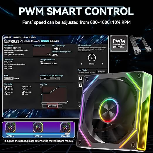 FB120 3 Pack 120mm ARGB PC Case Fans - Wireless Splicing/Daisy-Chain Design, 16.8M Colors Infinite Mirror Design with Remote, PWM Speed Control, High Airflow, Quiet Cooling for Gaming PC Build