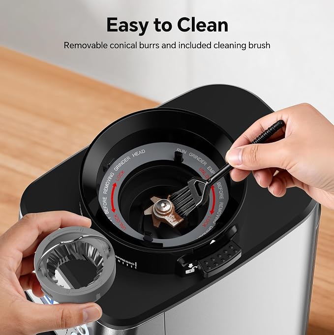 Conical Burr Coffee Grinder, 51 Precise Grind Settings Automatic Coffee Grinder, Smart Dual Control LED Display, 1-12 Cups, with Portafilter Holder, Anti-StaticStainless Steel, Memory Function