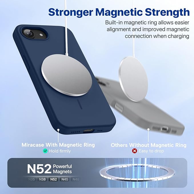 Miracase Magnetic for iPhone 17e Case & iPhone 16e Case, [Soft Anti-Scratch Microfiber Lining], Compatible with MagSafe, Silicone Shockproof Protection Phone Case for iPhone 17e/16e, Dark Blue