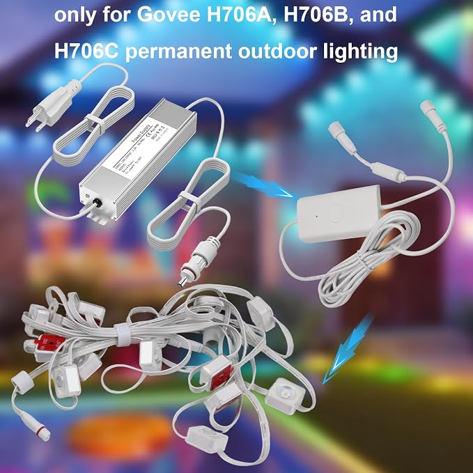 36V 3A Waterproof Power Supply for Govee Permanent Outdoor Lights,Compatible with Govee H706A H706B H706C Permanent Outdoor Lights Power Adapter Cord(White)