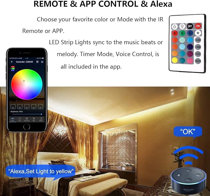 MIHEAL Led Light Strip,WiFi Wireless Smart Phone Controlled Strip Light Kit 32.8ft 300leds 5050 Waterproof IP65 LED Lights,Compatible with Android and iOS System,Alexa